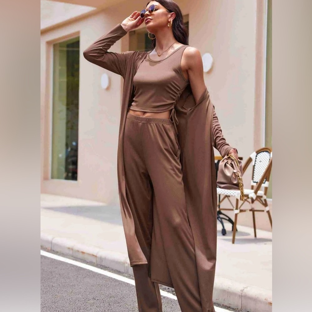 Elegant Brown Women's 3 piece pajamas set